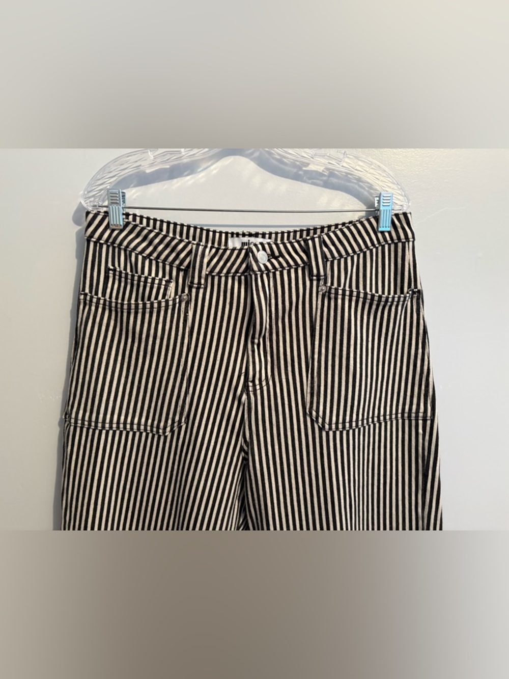 Mica Denim Size 31 Straight Leg Striped Breck Black Gray Jeans Super High Rise - Picture 4 of 16